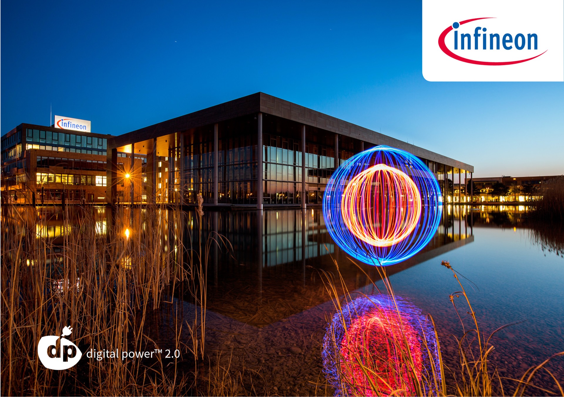 Infineon — Lichtkugeln in Rot und Blau am Campeon, Light Painting